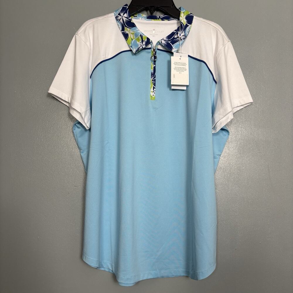 NWT SPORT HALEY Womens Short Sleeve Golf Polo Collar Blue White New Imperfect XL
